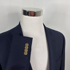 Tommy Hilfiger 38R Blazer Wool Blend Navy Blue Gold Two Button Double Vented